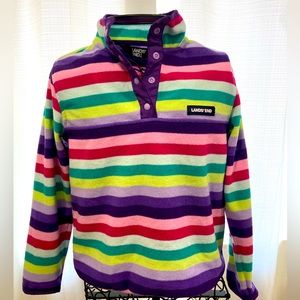 Lands’ end striped half button fleece. purple buttons on collar. Small/8. Neon.